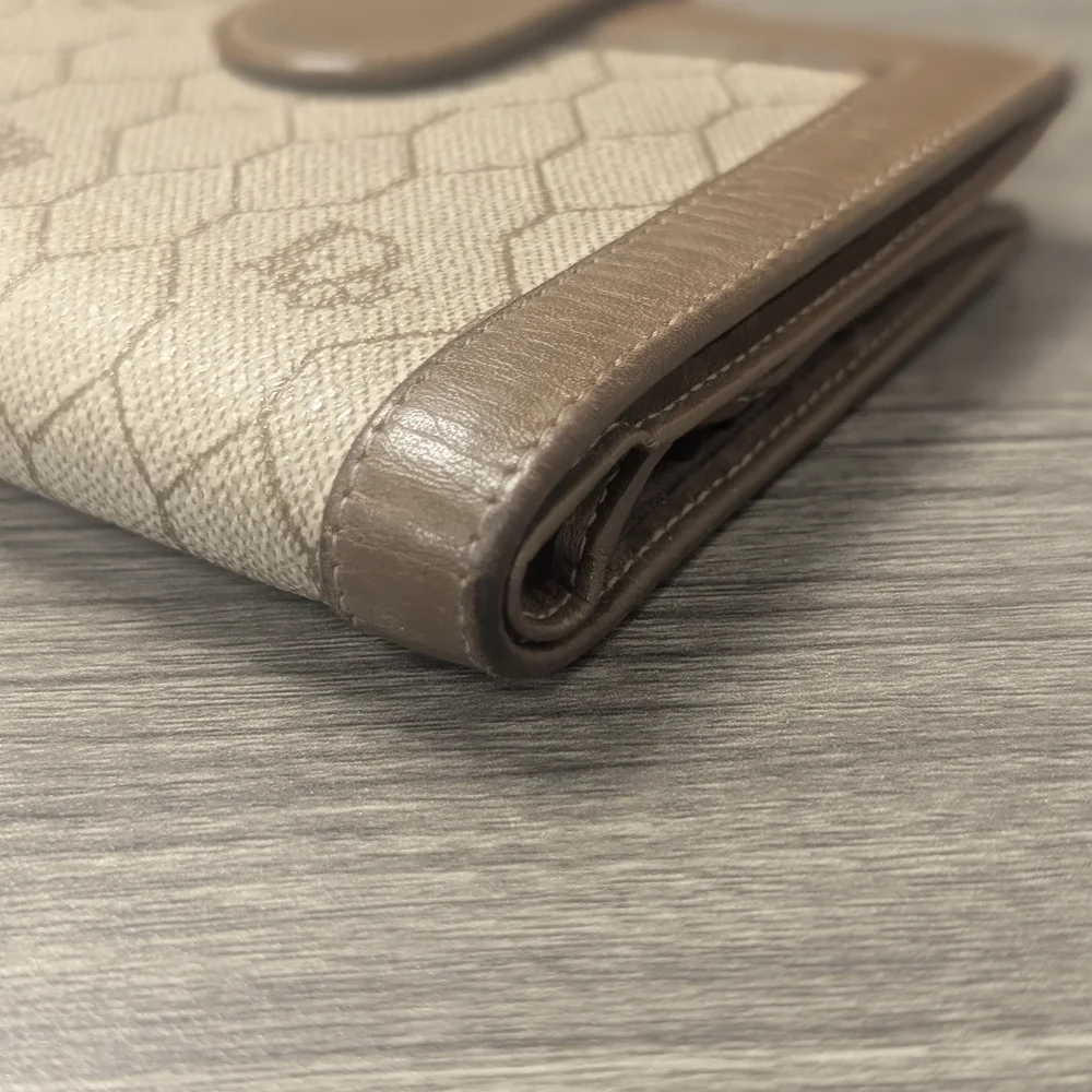 Christian Dior Honeycomb Brown / Tan Cream Kisslock Compact Wallet